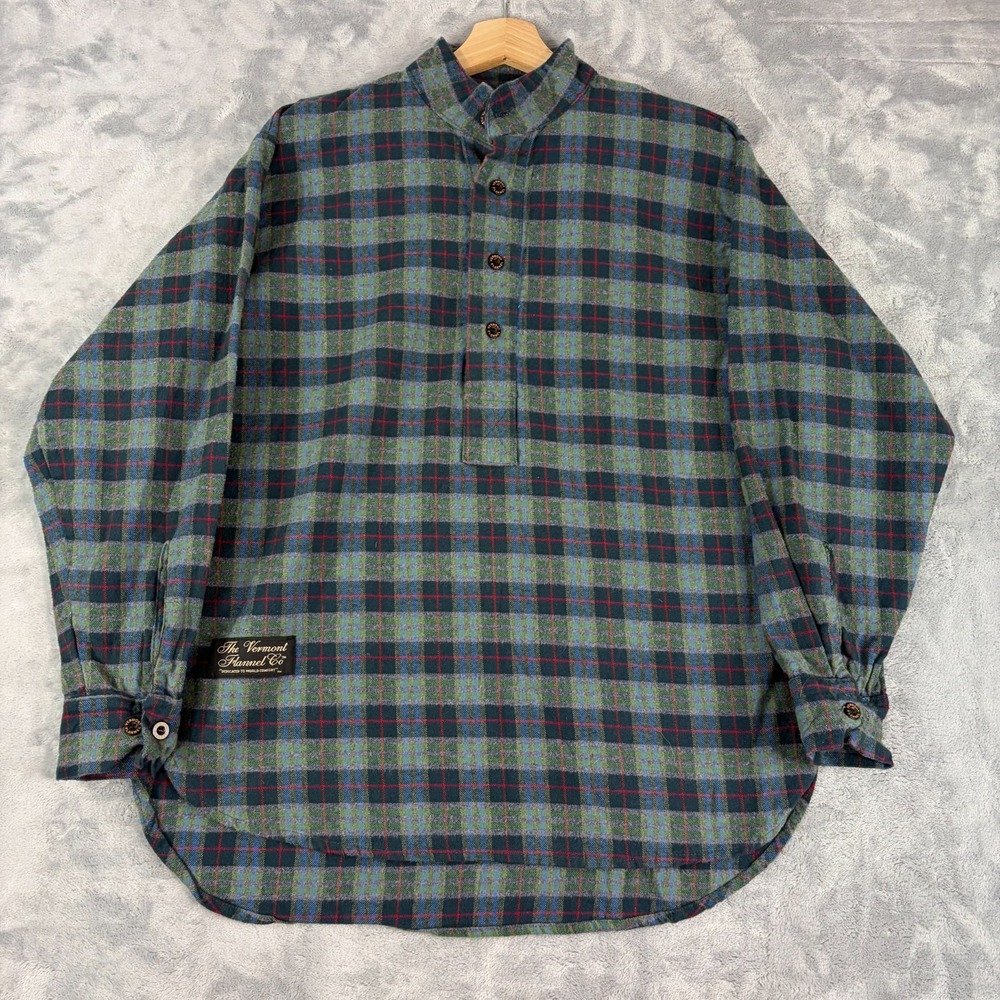 Vermont Flannel Co. Mens XS Green Blue Plaid Flannel Henley Shirt Blade Collar